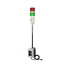 Two-color pole-mounted industrial signal with 2-position switch on a white background; Red-Green.