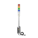 Five-color pole-mounted industrial signal with 2-position switch on a white background; Red-Amber-Green-Blue-White.