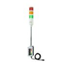 Three-position pole-mounted industrial signal with 3-position switch on a white background; Red-Amber-Green.