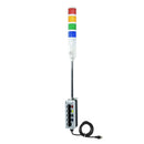 Five-position pole-mounted industrial signal with 3-position switch on a white background; Red-Amber-Green-Blue-White.