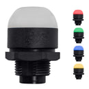 A collection of the 30mm LED pilot lights in red, amber, green and blue on a white background.