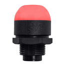 30mm pilot light illuminated red with black threaded base on a white background.