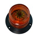 High perspective of amber strobe with black base on a white background.