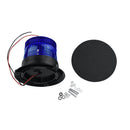 Blue strobe with black base and mounting hardware on a white background.