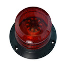High perspective of red strobe with black base on a white background.