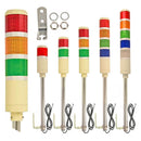 Set of industrial signal lights with red, green, and yellow colors on a white background.