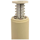 Beige metal component with cylindrical design on a white background.