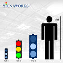 'Signaworks' 8 inch 3-color traffic light relative to 6 foot human.