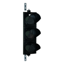 A vertical LED traffic light mounted on a black housing with a mounting bracket on top and bottom.