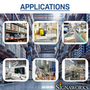 A graphic demonstrating various industrial applications for ASTL signal lights with Signaworks branding.