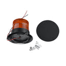 Amber strobe with black base and mounting hardware on a white background.