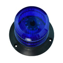 High perspective of blue strobe with black base on a white background.