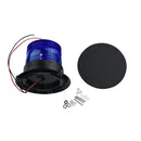 Blue strobe with black base and mounting hardware on a white background.
