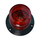 High perspective of red strobe with black base on a white background.