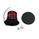Red strobe with black base and mounting hardware on a white background.