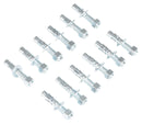 Twelve silver-colored anchor bolts for concrete with a threaded shaft, nut, and expansion sleeve.