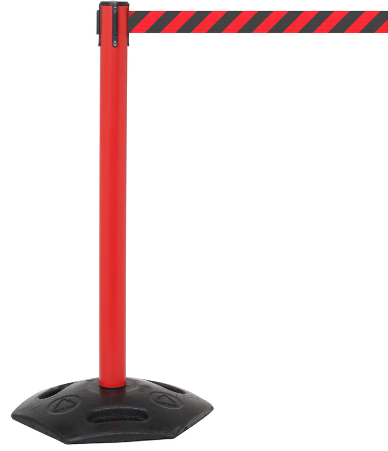 red stanchion with red and black belt