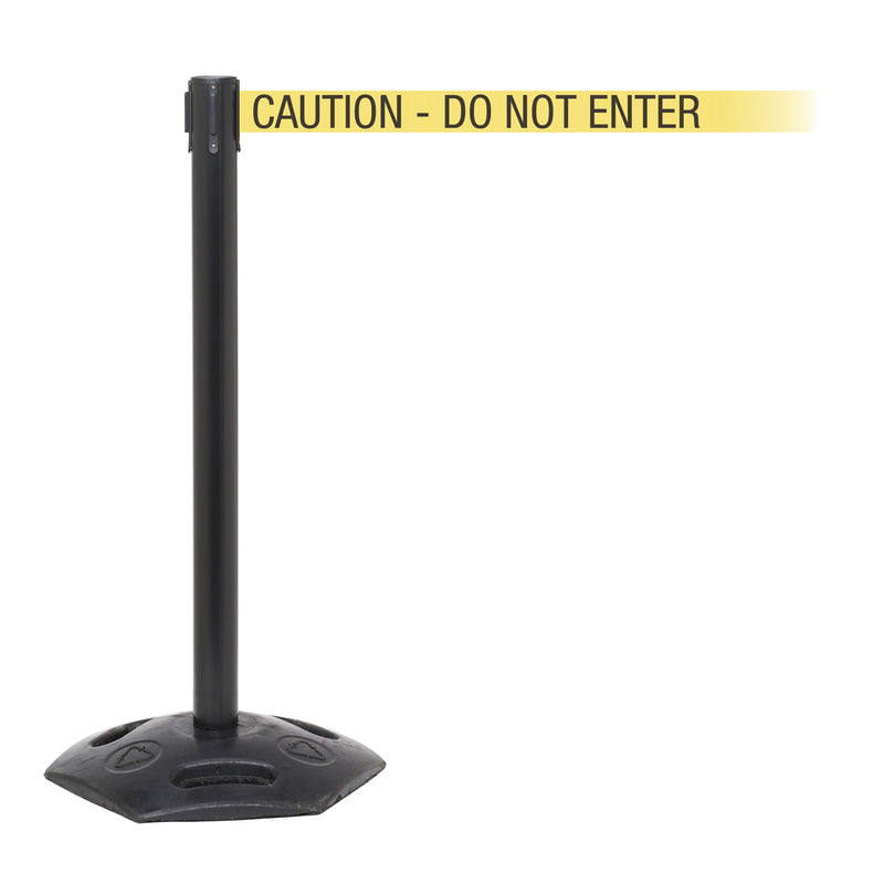 caution do not enter belt on black stanchion